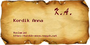 Kordik Anna névjegykártya